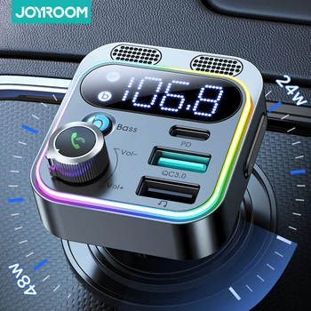Joyroom Более Сильный Двойной микрофон FM-передатчик для автомобиля Bluetooth 5,3 Глубокий Басовый звук 48 Вт PD & QC3.0 Автомобильное Быстрое Зарядное Устройство Bluetooth-Адаптер