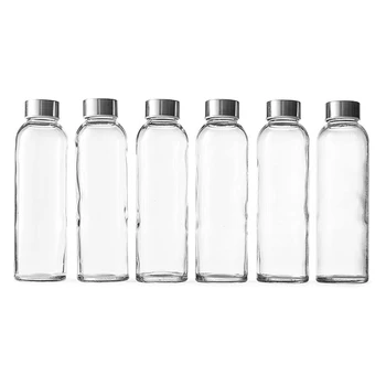 Бутылки из прозрачного стекла емкостью 18 унций, многоразовые бутылки для воды с крышками, натуральные, без бисфенола А, экологически чистые для приготовления сока
