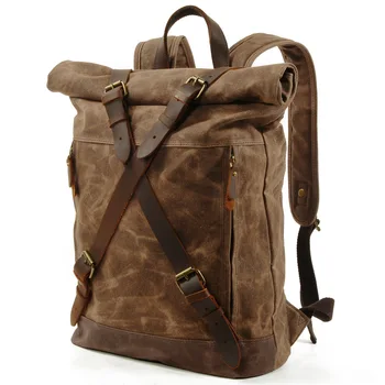 Мужской водонепроницаемый походный рюкзак из вощеного холста, уличная дорожная сумка, противоугонный компьютерный рюкзак в стиле ретро
